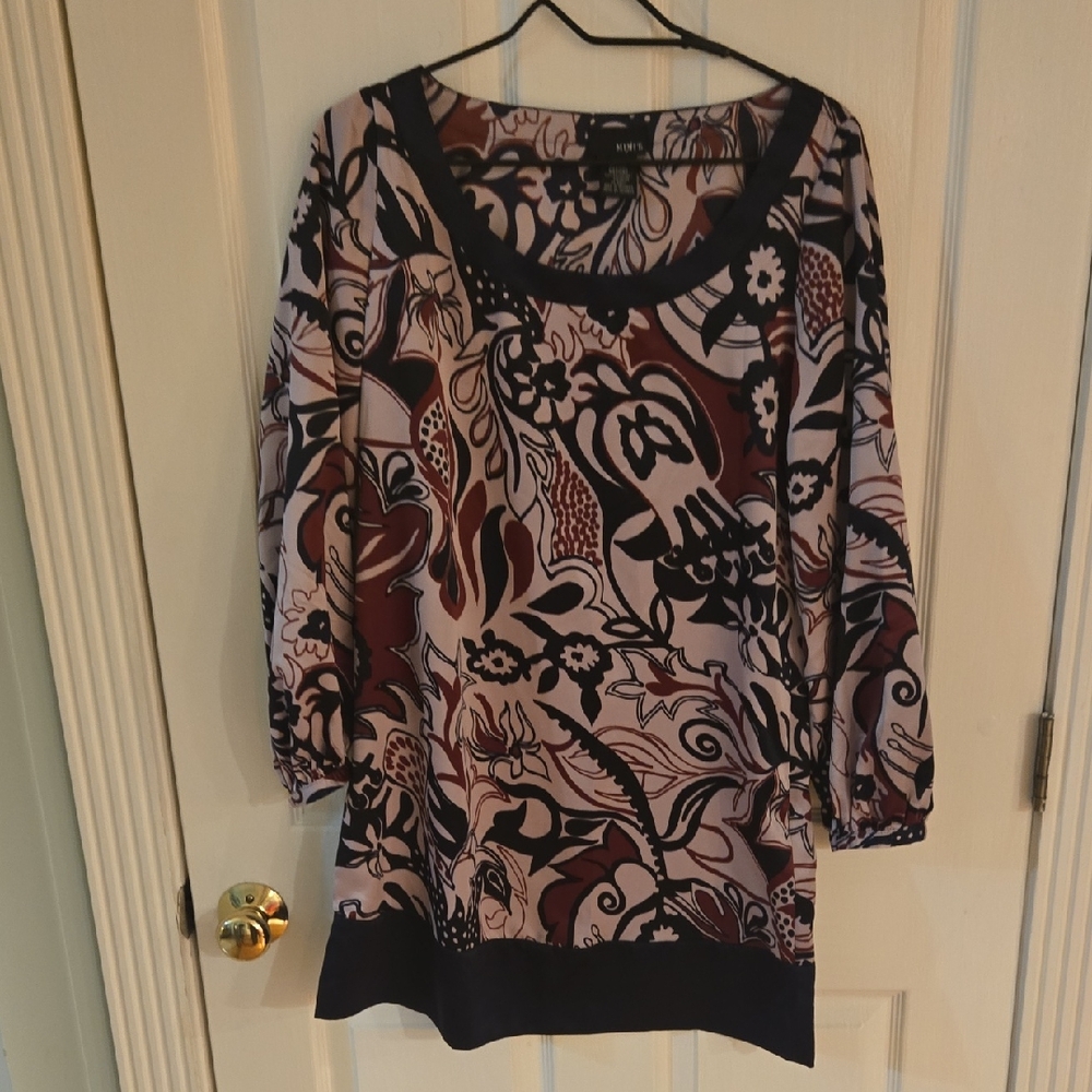 Mixit Scoop Neck Tunic - Pink, Black & Brown Floral Print